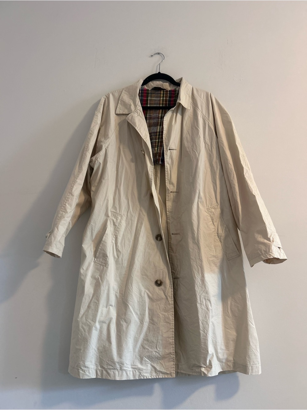 J. Crew Cream Trench Coat with Plaid Lining